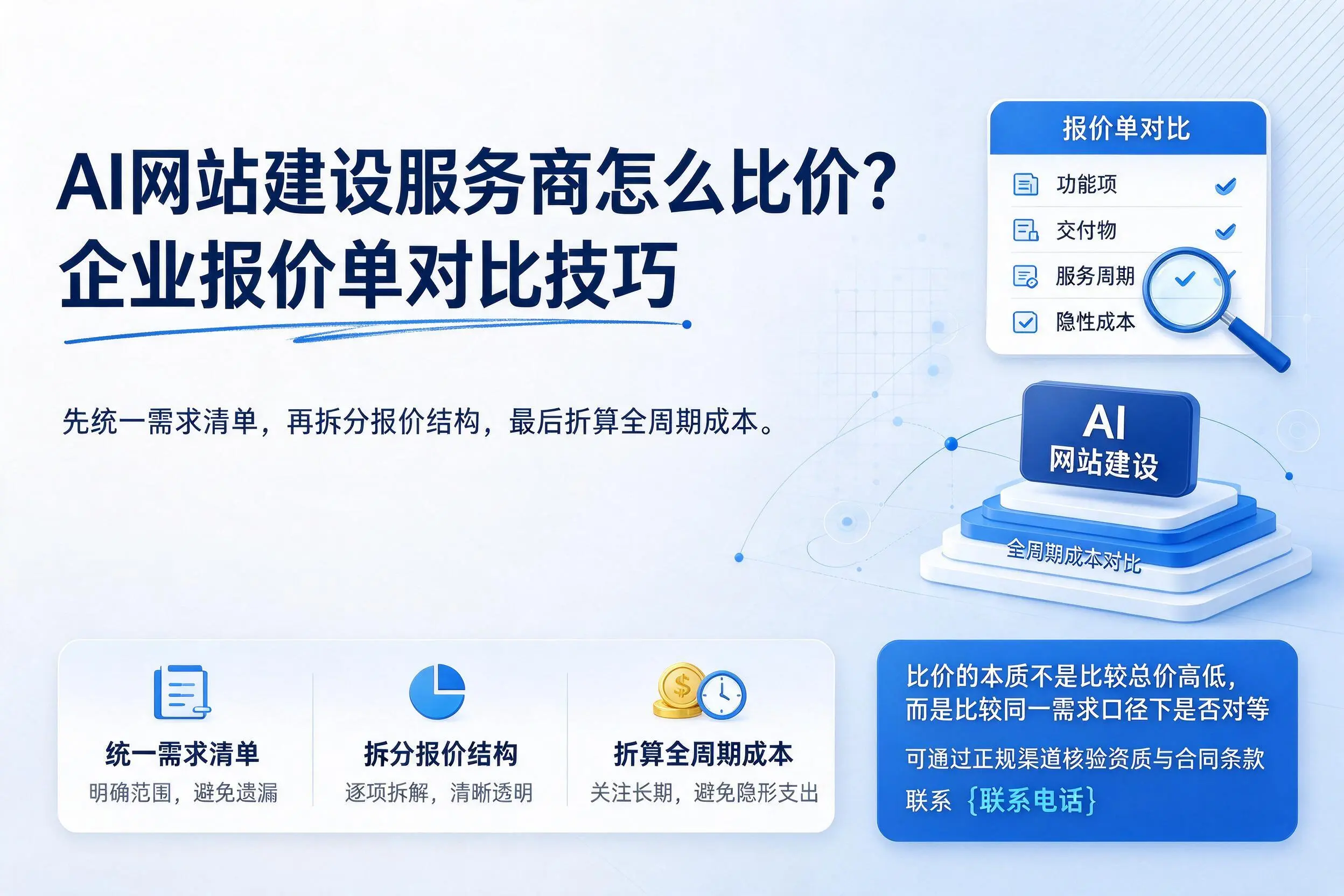 AI网站建设服务商怎么比价？桂林企业报价单对比技巧
