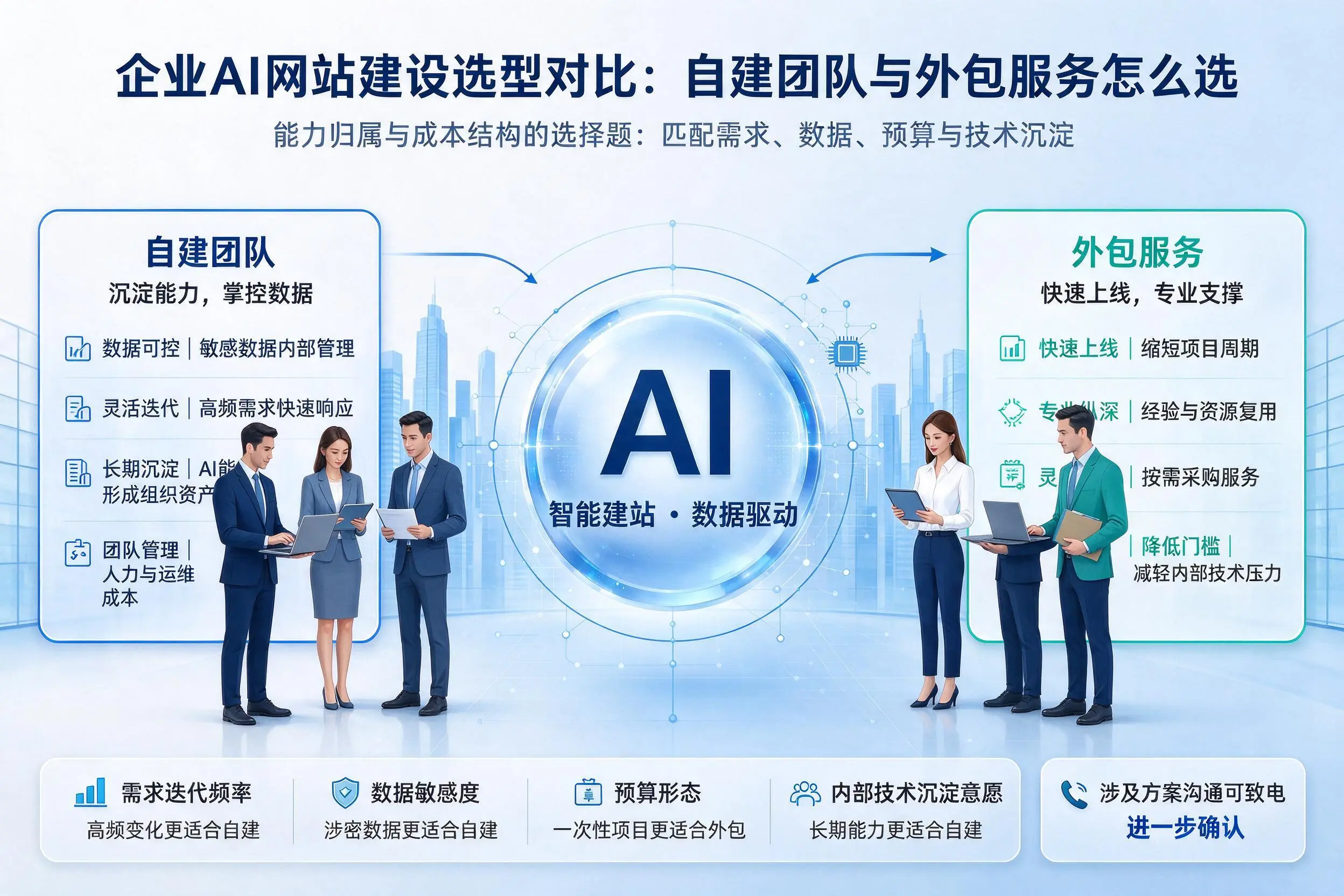 桂林企业AI网站建设选型对比：自建团队与外包服务怎么选